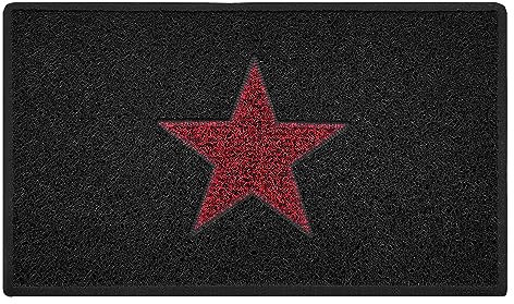 Nicoman STAR Door Mat|Entrance Barrier Dirt-Trapper Floor Mat|Patio Garden Conservatory Doormat|Indoor Outdoor Matt|Black with Red Star,75x44cm (29.5x17.3inches)