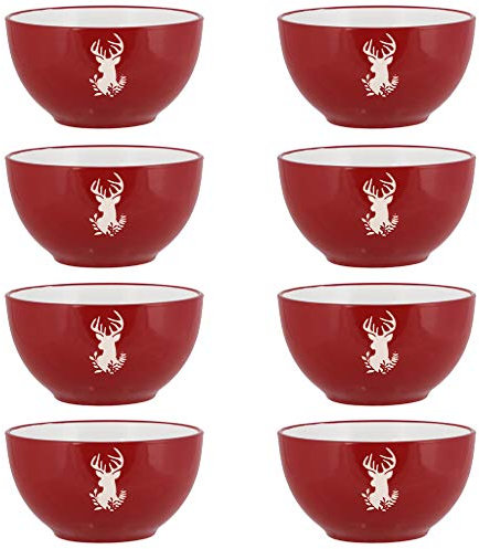 Set of 500ml Stag Stoneware Dishwasher Microwave Safe Cereal Bowls (Red, 8)
