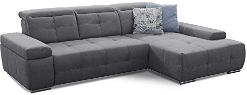 Cavadore Schlafsofa Mistrel mit XL-Longchair, Ecksofa mit leichter Fleckentfernung dank Soft Clean, geeignet für Haushalte mit Kindern, Haustieren, 273 x 77 x 173, grau