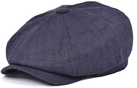BOTVELA Herren Leinen Newsboy Cap Fischgrätenmuster Atmungsaktiv Sommerhut, Fischgrätenmuster, Marineblau, 7/7 1/8