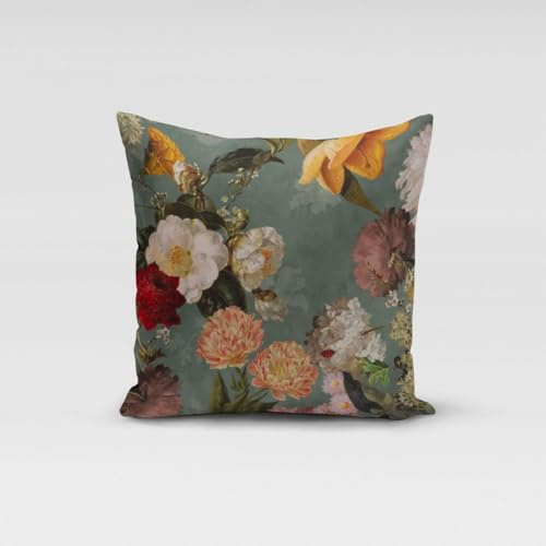 SCHÖNER LEBEN. Kissenhülle Samt Vintage Rosen Blumen Mint, Größe:50x50cm (HxB)