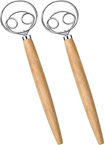 Lot de 2 fouets à pâte danois de qualité alimentaire (bois)