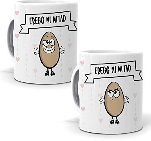 mundohuevo 2 Tazas Personalizadas Regalo para Enamorados.Ereeg mi Mitad. Cerámica AAA - 350 ml.