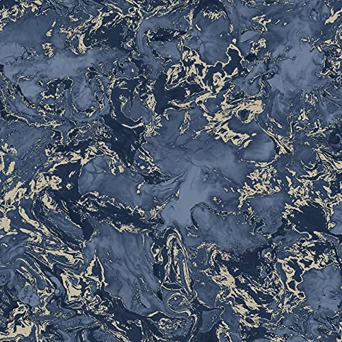Metallic Ripple Liquid Marble Elixir Swirl Blue Gold Shimmer Wallpaper WD0042