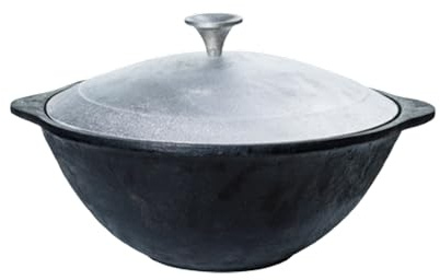 Texas Club Cast Iron Pot Uzbek Kazan with Aluminum Lid for Kamado Bono Grande/Limited Grills, 12 L