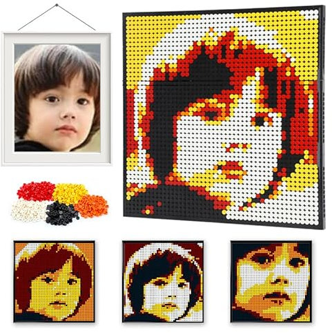 Amalia Personalisiertes Mosaik-Porträt-Bauset, Pixel, tolle Wandkunst-Dekoration, individuelles Foto, energetisch (L/38,4 x 38,4 cm)