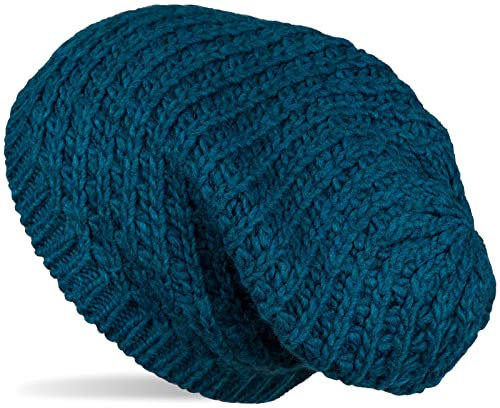 styleBREAKER Unisex Strick Beanie Mütze grob gestrickt, Slouch Longbeanie, Grobstick Winter Strickmütze 04024158, Farbe:Petrol