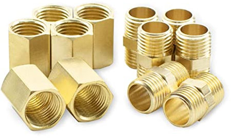 Bwintech 4 pièces 1/4 à 1/4 femelle et mâle BSP filetage laiton hexagonal mamelon et connecteur de couplage hexagonal pour la Conversion de raccordement de tuyau