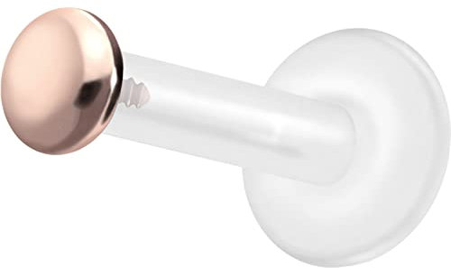 PIERCINGLINE PTFE Labret mit Gewinde TITAN AUFSATZ SCHRAUBDISC FLACH Piercing Lippe Nase Ohr Helix Tragus Medusa Roségoldfarben 2,5 mm Disc 1,2 x 8 mm