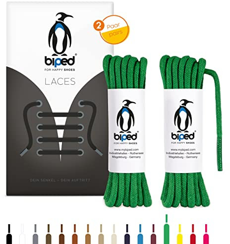 biped LACES 2 pares de cordones redondos de algodón ø 3,5 mm - Cordones de calidad resistentes al desgarro para zapatos de cuero, zapatillas de deporte - fabricados en la UE z2901(verde,60 cm)