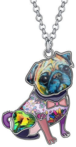 DALANE Emaille Legierung Strass Mops Hund Halskette Welpe Anhänger Neuheit Haustiere Schmuck für Damen Mädchen Geschenke (Lila)