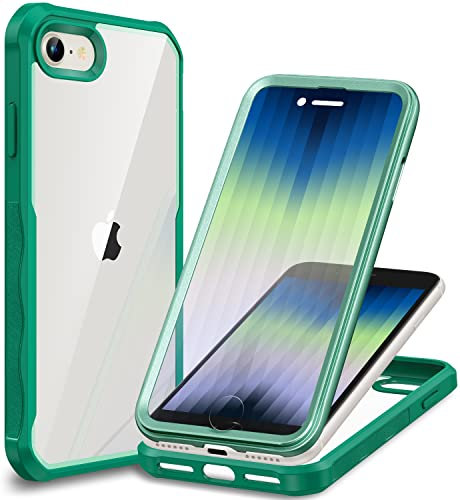 CENHUFO Hülle für iPhone SE 2020/SE 2022, iPhone 7 Hülle, iPhone 8 Hülle 360 Grad Handyhülle Schutzhülle mit Eingebautem Panzerglas Displayschutz Stoßfest Panzerhülle Bumper Full Cover Case - Grün
