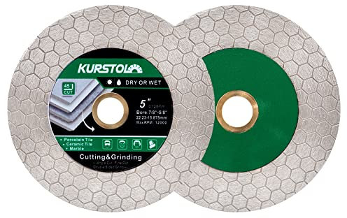 KURSTOL Diamant-Trennscheibe - 2 Stück 125mm Diamant Fliesentrennscheibe Bohrung 22,23–15,875 mm zum Schneiden und Schleifen von Keramikfliesen, Porzellan, Granit, Marmor