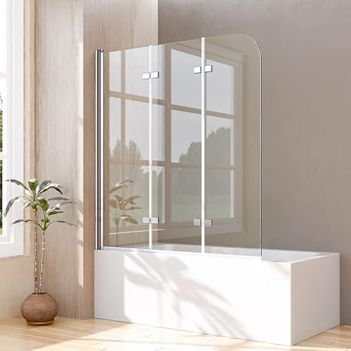 Duschwand für Badewanne 3-teilig 120x140cm faltbar Duschwand, Goezes Badewannenaufsatz Duschtrennwand Duschabtrennung mit 6mm Nano Glas