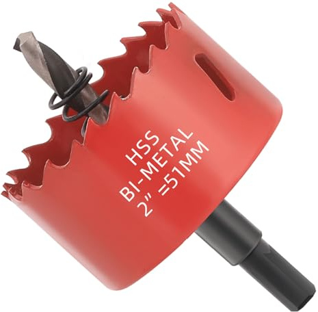 Scie cloche GARHWAL HSS M42 Bi-Métal 51 mm - Avec Adaptateur et Foret de centrage - Idéale pour bois, plastique, cloisons sèches, contreplaqué et métaux - Profondeur de coupe jusqu'à 25 mm