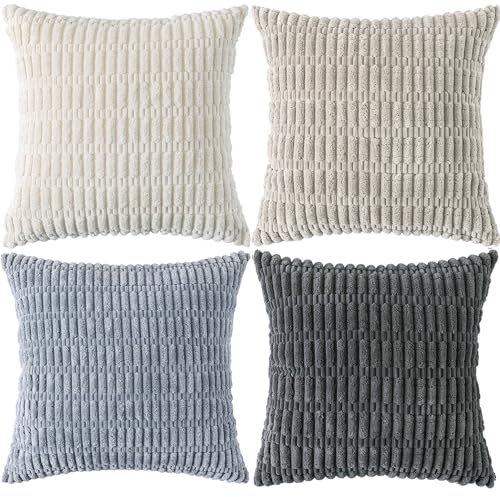 Ci & Ci 4er Set Deko Kissenbezug 50x50 cm, Grau Kordsamt Kissen Sofakissen Dekokissen Zierkissen, Flauschig Kissenbezüge Kissenhülle für Sofa Couch
