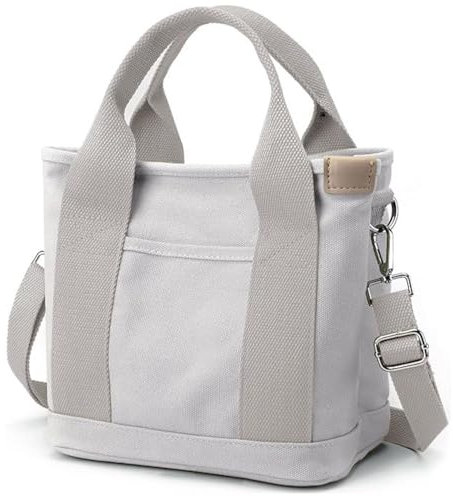 Halemet Kleine Tragetasche mit Reißverschluss für Damen, Canvas, Umhängetasche, Umhängetasche, Hobo-Tasche, Kuriertasche 2023, hellgrau, Large