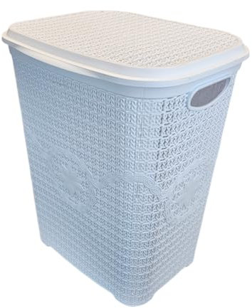 Best House | Plastic Laundry Basket | WHITE | 65 Litres | Large | Knitted/Rattan Style | Laundry Storage Basket with Lid | Clothes Storage Washing Bin Basket Hamper for Bathroom Bedroom (Pack of 1)