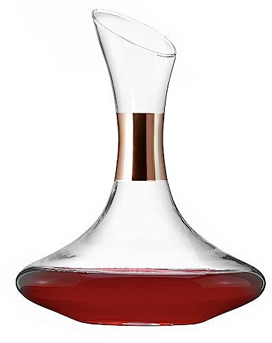 SOLAVIA Glass Decanter Carafe for Port Wine, Decanting Bottle for Cold Drinks, Hand Applied Copper Gold Detail Gift Boxed, for Home and Display 700ml