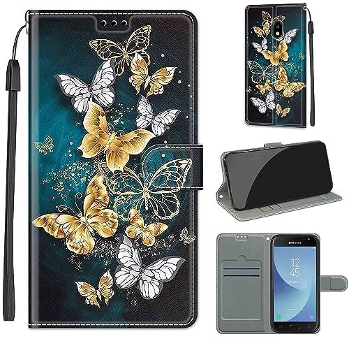 TOMYOU Handyhülle für Samsung Galaxy J3 (2017) Flip Case mit Magnetverschluss, Kunstleder, Schwarz