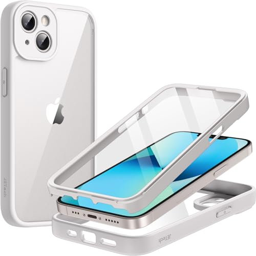 JETech Case for iPhone 13 6.1-Inch with Built-in Tempered Glass Screen Protector, 360 Degree Full Body Heavy Duty Protection, Shockproof Rugged Phone Cover Clear Back (White)