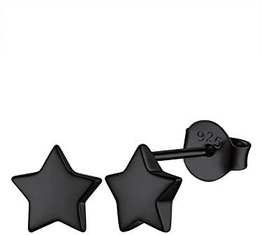 FOCALOOK Ohrstecker Schwarz Ohrringe Damen Stern Ohrringe Silver Earrings Medizinische Ohrstecker Earrings Piercing Ohr Modeschmuck Accessoire