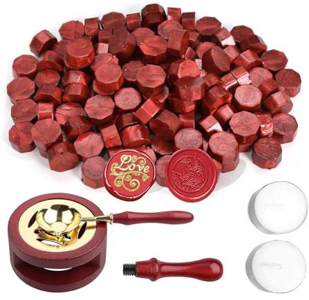 Peiyee 400 cuentas de cera para sellar,Sello Lacre Kit,Juego de Cera Selladora, Kit de Cuentas de Cera con 2 Velas de Té 1 Cuchara Para Decorar Sobres, Cartas, Invitaciones de Boda,Tarjetas