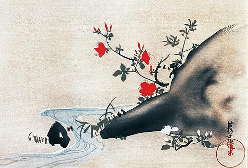 MSTECO Canvas Wall Poster Wall Decoration Painting Oil Painting Azaleas and Stream Kakemonos Painted on Silk by Ogata Korin for Wall Decor 60x90cm