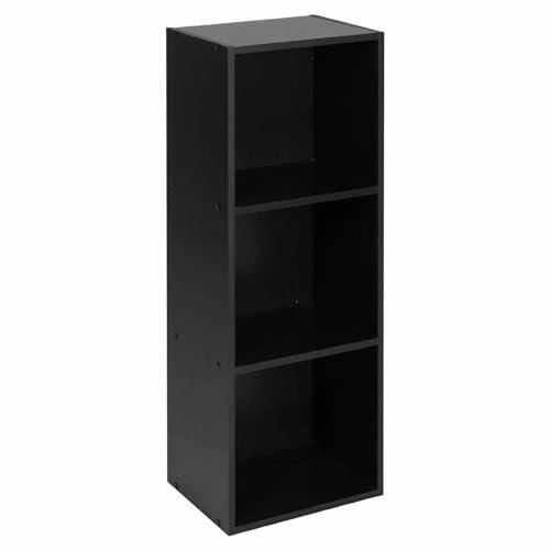 URBNLIVING Tier Wooden Bookcase Shelving Display Storage Shelf Unit Wood Shelves (Black, 3 Shelf)