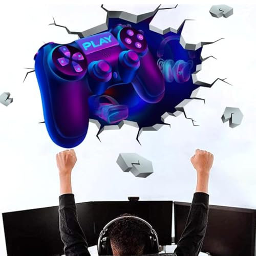 3D Wandtattoo Gamer, Wandtattoo Kinderzimmer Jungen, Bunte Gamer Poster, Videospiel Wandstikcer für Jugendzimmer Deko für Kinderzimmer Jungen Schlafzimmer Spielzimmer 80CMx60CM