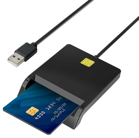 ID Card Reader USB Smart Card Reader for ID SIM Debit Memory Media Cards for Bank and Tax Declarations Compatible with Windows 7/8 / 10 Mac OS Linux Plug and Play with White Box Packaging