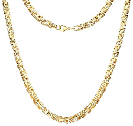 DJADEE Kette Gold vergoldet 24 Karat Herren Königskette Panzerkette Edelstahl Wasserfest Halskette Geschenk für Männer Hellgold 24 Karat (5 mm x 60 cm)