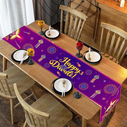 Diwali-Tischläufer, 33 x 183 cm, Happy Diwali, Tischläufer, Küche, Esstisch, Dekoration, indisches Deepawali-Festival, Partydekoration, Diwali-Dekorationen für Haus und Zuhause