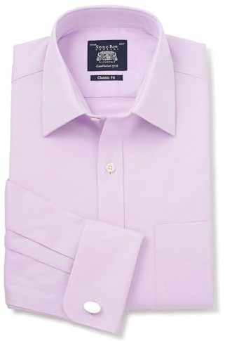 Men's Classic Fit 100% Cotton Herringbone Double Cuff Formal Shirt | Luxury, Premium Quality, Long Sleeve, Dress Shirt, Formalwear