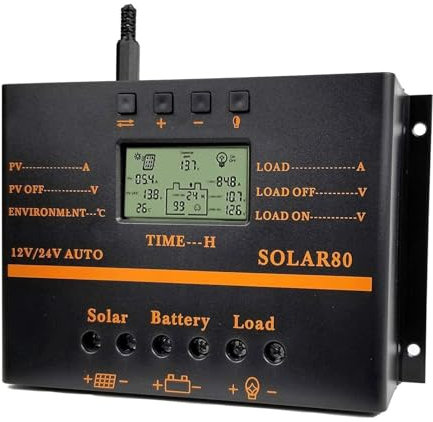 YIWUTRADE Solarladeregler 80A Solarpanel Batterieladeregler Photovoltaik-Stromerzeugung 12V/24V LCD Display
