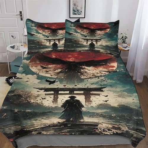 AAPZY Japan Style Muster Bettwäsche 2 teilig, Bettbezüge Bettgarnitur Aus Mikrofaser, Bügelfrei & Knitterfrei - Erwachsene Teenager Kinder Bettbezug + Kissenbezug Single (135x200cm)