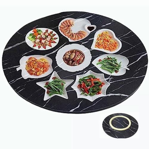Plateau tournant robuste de 80 cm, plateau de service rond lisse pour partager facilement les aliments, marbre noir, 70 cm de diamètre