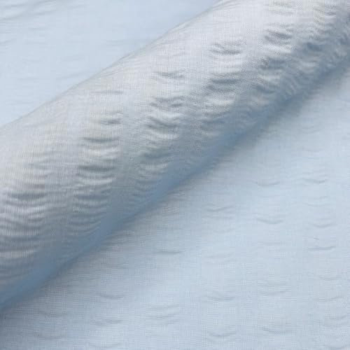 Seersucker-Stoff, weiches Polycotton, traditionell, gepuckt, strukturiert, atmungsaktiv, pflegeleicht, Schneiderei, Babymaterial, 114 cm breit (Meterware, Hellblau)