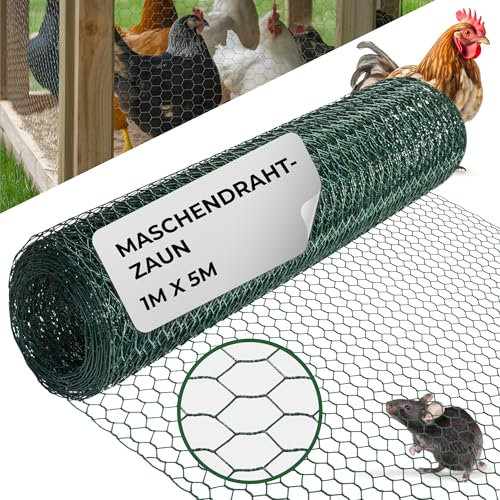 STREND PRO Maschendrahtzaun | PVC | 1m x 5m | 0,9 mm, 16mm HEX | Kaninchendraht, Hasendraht, Volierendraht für Garten & Tierhaltung | Hasengitter, Hühnerzaun, Gartenzaun