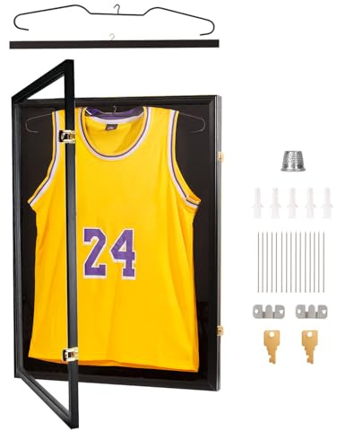 RATSTONE Trikot Bilderrahmen,Objektrahmen,Trikotrahmen Fußball,Trikot Rahmen,80 x 60 cm,98% UV-Schutz,Abschließbarer Klapprahmen,Inklusive Aufhängevorrichtung Usw.,Trikot In Bilderrahmen,Schwarz