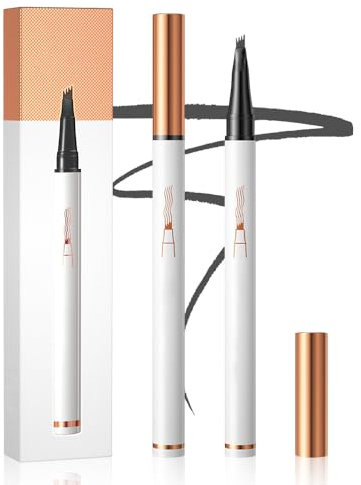 Eyebrow Pencil, 2025 New Waterproof Eyebrow Pen, with 4-Fork-Tip & Precise Brush-Tip Create Natural Hair-Like Brows, Last All-Day, Fuller Brows, Waterproof, Sweat- & Smudge-resistant (Gray)