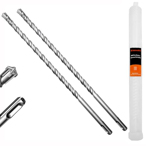 Keewaki 2-Piece 10mm x 310mm SDS Plus Rotary Hammer Drill Bits Set, Cross Carbide Tip, Heavy Duty Masonry Drill Bits for Concrete, Brick Hammer Drill Bits - Concrete Drill Bit Set