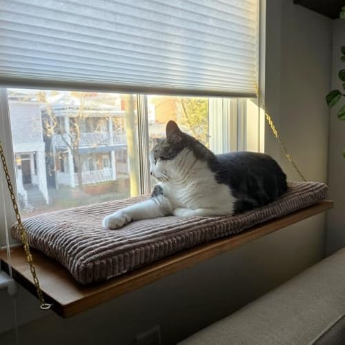 PRASKA® Katzen Fensterliege 80x28cm Weiches Katzenbett für die Fensterbank Milchig - Premium Fensterbett Katze flauschig fürs Fenster, Waschbar Fensterbrettliege, Katzen Fensterbankliege