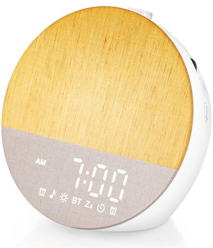 GARAID Sunrise Alarm Clocks, Wake Up Light with Sunrise Simulation, Dual Alarms, Snooze, White Noise Machine Sleep Aid with 30 Natural Sounds, Bluetooth 5.3, 18 Color Modes, Gift for Heavy Sleeper/Kid