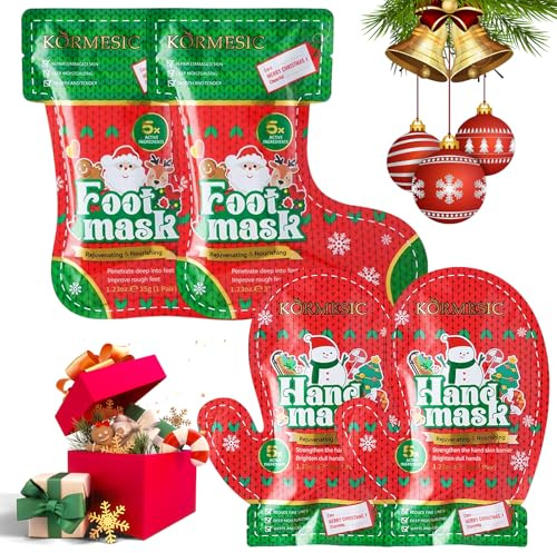 Masque Pieds Et Mains Pour Les Mains NoëL, 2 Paires De Masques Pour Les Pieds Et 2 Paires De Masques, Gants Hydratants En Profondeur, Rendre La Peau Plus Lisse