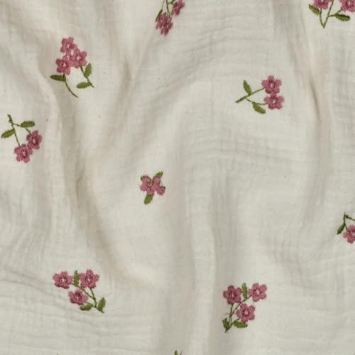 MAGAM-Stoffe Paul Musselin Mulltuch Kinder Baumwollstoff Oeko-Tex Meterware 50cm (Blümchen gestickt natur)