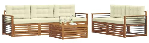 vidaXL Outdoor-Sofagarnitur mit Kissen 6 pcs Natur und Creme, Garten, modernes Outdoor-Sofa, gemütliche Terrassen-Sitzgruppe aus robustem Material