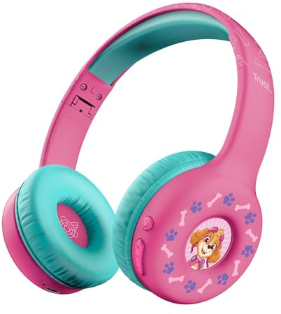 Trust Nouna PAW Patrol Bluetooth Kopfhörer Kinder mit Mikrofon, Rosa | Lautstärkenbegrenzer (85dB) für Kinderen ab 4 Jahre, offizielle Lizenz, On-Ear, 15 Stunden Spielzeit, Kopfhörer Kabellos