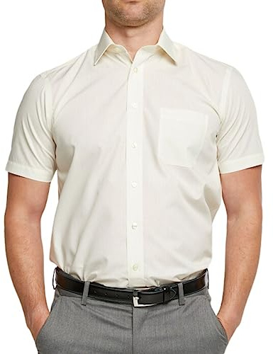 Double TWO Men's Short Sleeve Shirt Classic Fit Formal Non Iron Business Wedding Shirt