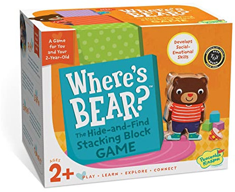 Peaceable Kingdom Where's Bear? Le Jeu de Cache-Cache à empiler pour Les Enfants de 2 Ans, 7 pièces, en Bois, 13 x 17,5 x 13 cm